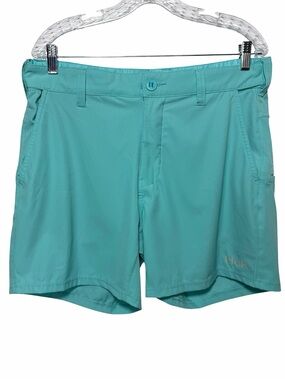 Huk LowCountry Fishing Shorts Mens Sz L Seafoam Green 6 Inch Inseam Performance